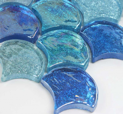Azure glass mosaic tile in fish scale for floor and wall CGT012