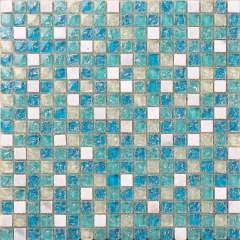 Light Blue Crackle Glass Tile Backsplash mixed Stone Mosaic CGT017