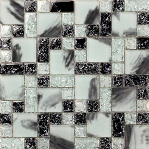 Black and White Hand Painted Glass Mosaic Tile for Kitchen and Shower CGT028