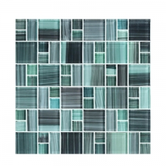 Olive Turquoise Hand Painted Glass Mosaic Tile in Square for Backsplash Wall CGT036