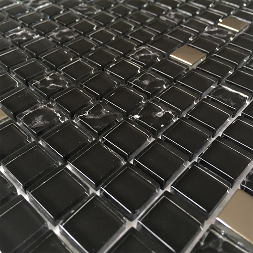 Midnight Black Glass Metal Backsplash Tile for Kitchen MGT01