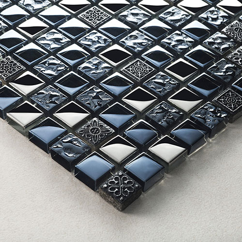 Black crystal glass and stone mosaic tile backsplas with Resin emboss GST04