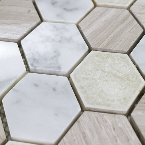 White Marble Mixed Porcelain Tile in Hexagon for Wall and Floor PST100