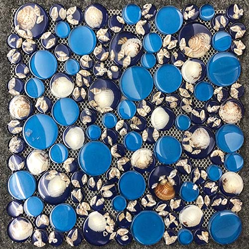 Dark Blue Glass Pebble Mosaic Tile in Beach Shell Pattern for Bathroom Decorative  CGT048