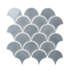 Grey Crackle Porcelain Mosaic Tile in Fish Scale Designs for Kitchen and Bathroom CPT129