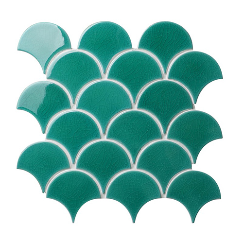 Turquoise Crackle Porcelain Mosaic Tile in Fish Scale Designs for Kitchen and Bathroom CPT131