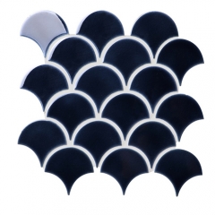Dark Blue Crackle Porcelain Mosaic Tile in Fish Scale Designs for Kitchen and Bathroom CPT130