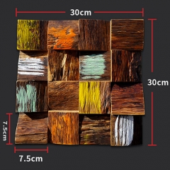3D Colorful Square Reclaimed Wood Mosaic Tile for Backsplash and Wall BWT109