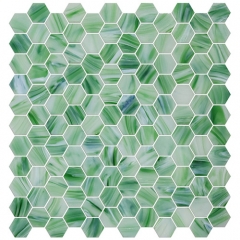 Hexagon Green Glass Mosaic Tile CGT063