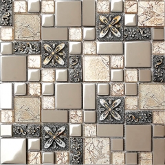glass mosaic tile backsplash interlocking metal glass tile diamond kitchen  metallic tiles with base TWS052 bathroom wall tiles