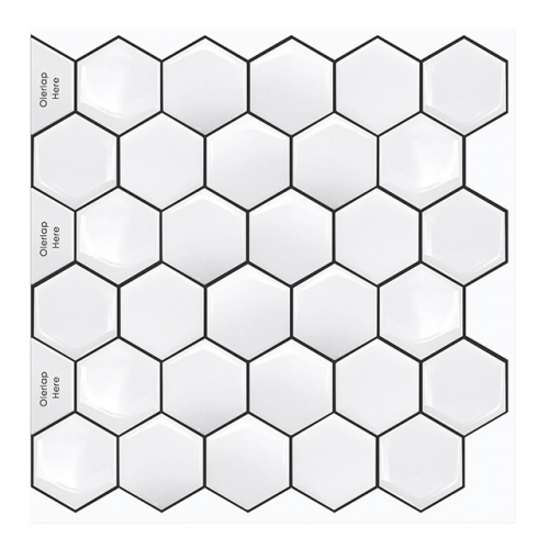 White hexagon tile adhesive mosaic SOT1036 (1 Sq.ft/Sheet)
