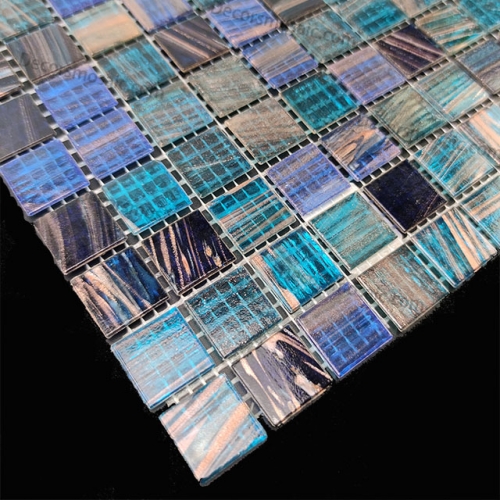 Blue and Green Square Glass Mosaic Backsplash Tile CGT110