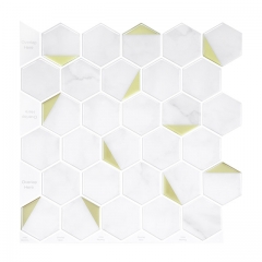 White and Gold Tile Peel and Stick Backsplash Hexagon Mosaic SOT1085 12