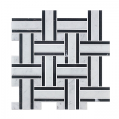 Black and White Marble Flooring Tile Basketweave Mosaic 11.6 In x 11.6 In x 8mm 0.94 sqft/sheet SMT91