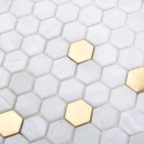 White and Gold Hexagon Peel and Stick Tile