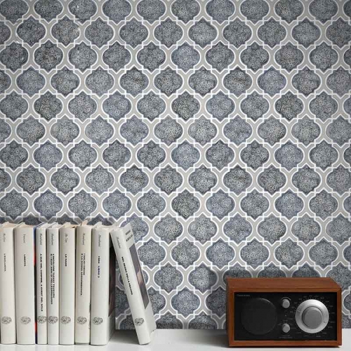 Gorgeous! Mottled Light and Dark Blue Arabesque / Lantern Ceramic / Porcelain offers Tile Sheets for Backsplash or Mosaic - 13