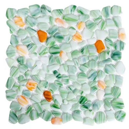 Emerald Green Pebble Shower Floor Tile River Rock Mosaic  CGT064  (0.87 Sq.ft / Sheet）