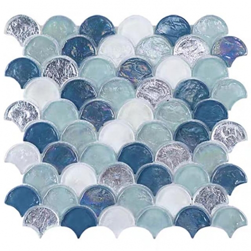 Blue Fish Scale Backsplash Tile Glass Mosaic CGT096