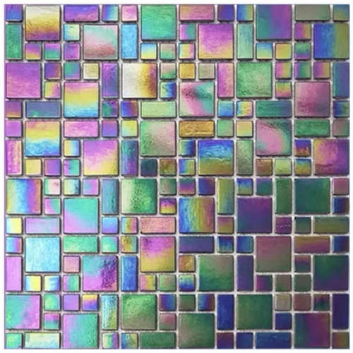 Colorful Rainbow Backsplash Tile Square Glass Mosaic CGT113 12"In x 12"In x 6mm (1 sf.ft/sheet)