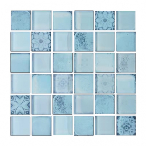 Square Blue Morrocan backsplash tile glass mosaic CGT389