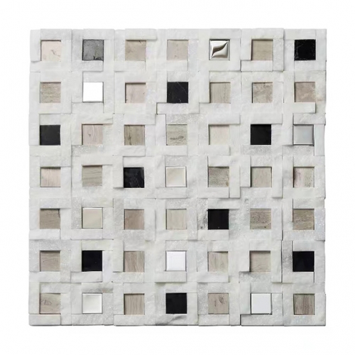 Square White Slate Wall Tile Natural Stone Mosaic SMT54