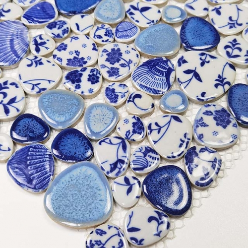 Blue Pebble Floor Tile Porcelain Cobblestone Mosaic CPT379