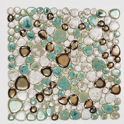 Green Cobblestone Floor Tile Pebble Porcelain Mosaic CPT112