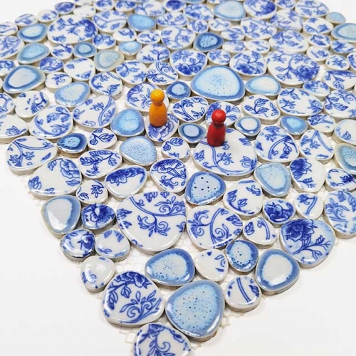 Blue Cobblestone Shower Tile Porcelain Mosaic CPT380