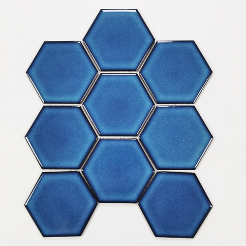 Blue Hexagon Tile Porcelain Mosaics Backsplash CPT022