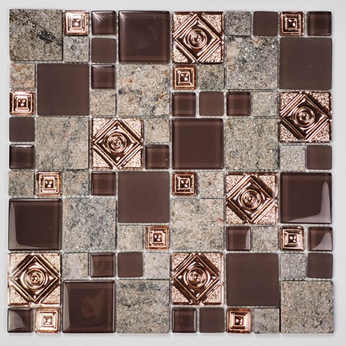 Square Natural Granite Stone Wall Tile Mixed Glass Mosaic GST239