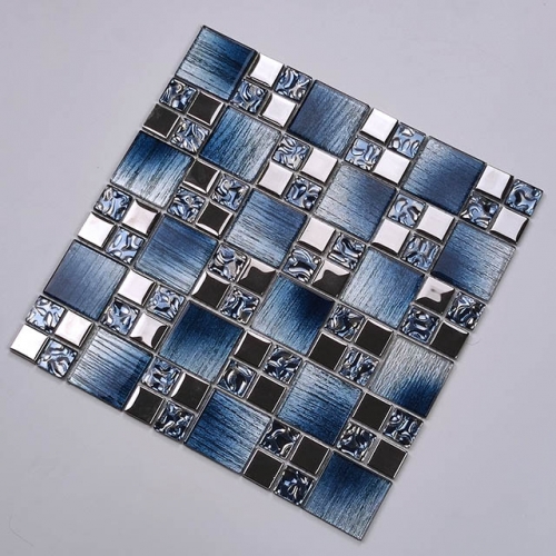 glass mosaic tile backsplash interlocking metal glass diamond TWS052