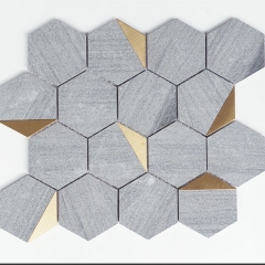 Gold Accent Gray Backsplash Tile Hexagon Marble Mosaic SMT43