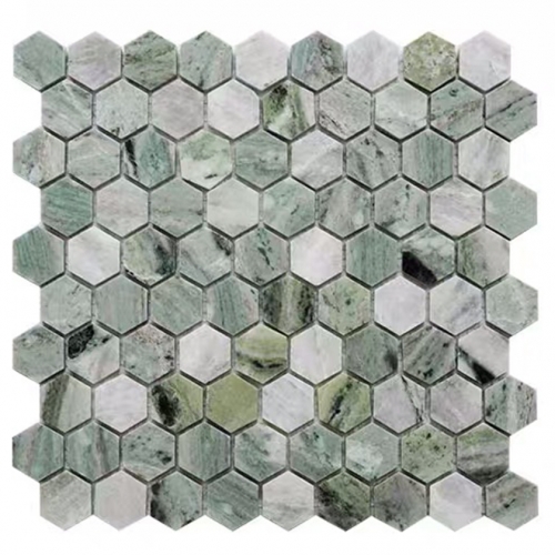 Green Marble Tile Backsplash Hexagon Mosaic MST020 11.6"In x 12"In x 7mm (0.96 sq.ft/sheet)