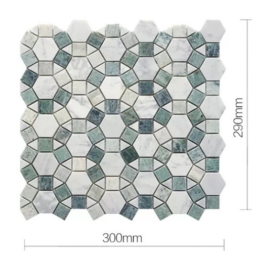 Green Hexagonal and squaremarble mosaic tile for kitchen backsplash and Pool  MST021 11.8"In x 11"In x 7mm (0.90 sq.ft/sheet)