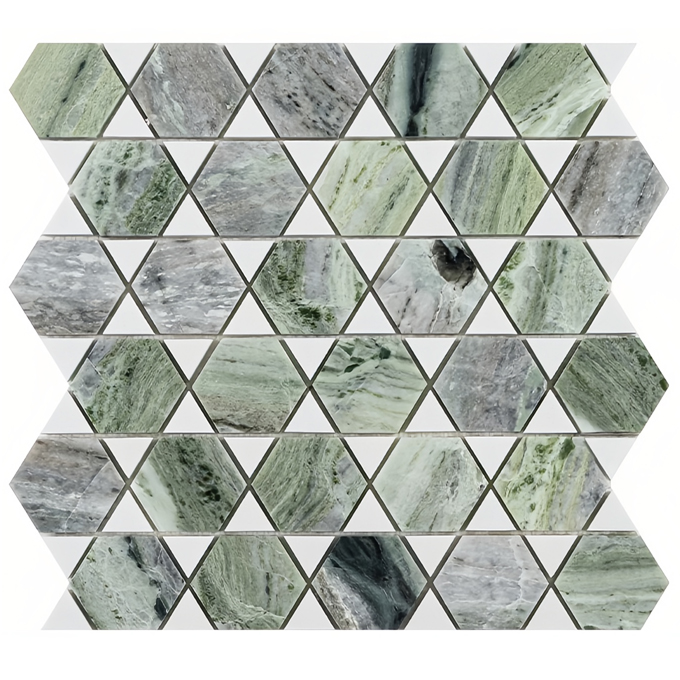 Green Hexagonal and White Triangular  marble mosaic tile for kitchen backsplash and Pool  MST022 11.8"In x 11.4"In x 7mm (0.90 sq.ft/sheet)
