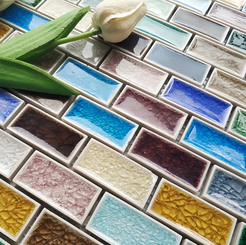 Multicolored Ice crack Subway Porcelain Mosaic for Bathroom and Pool（0.97 sq.ft/sheet） CPT141