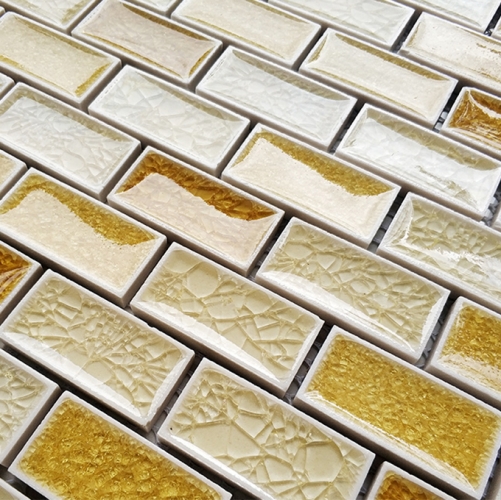 Yellow Ice crack Subway Ceramic wall tiles for Bathroom and Pool（0.97 sq.ft/sheet） CPT141B