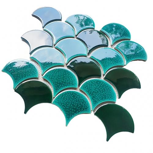 Ice-cracked fish scale ceramic  green  tiles mosaic for renovating kitchen walls, bathroom shower walls, and swimming pools CPT133