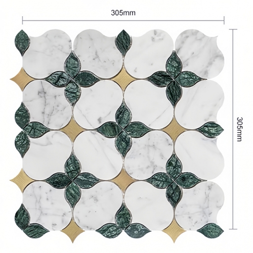 White and Green natural stone with Gold Accents Marble Mosaic for bathroom and kitchen backsplash wall mst023（1 Sq.ft / Sheet)