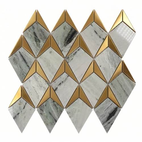 Emerald Green  Diamond Marble Kitchen And Bathroom Backsplash Tile with Gold Metallic mosaic tiles SMT025（1 Sq.ft / Sheet)