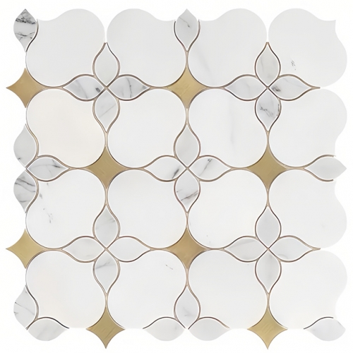 White and Grey natural stone with Gold Accents Marble Mosaic for bathroom and kitchen backsplash wall mst027（1 Sq.ft / Sheet)