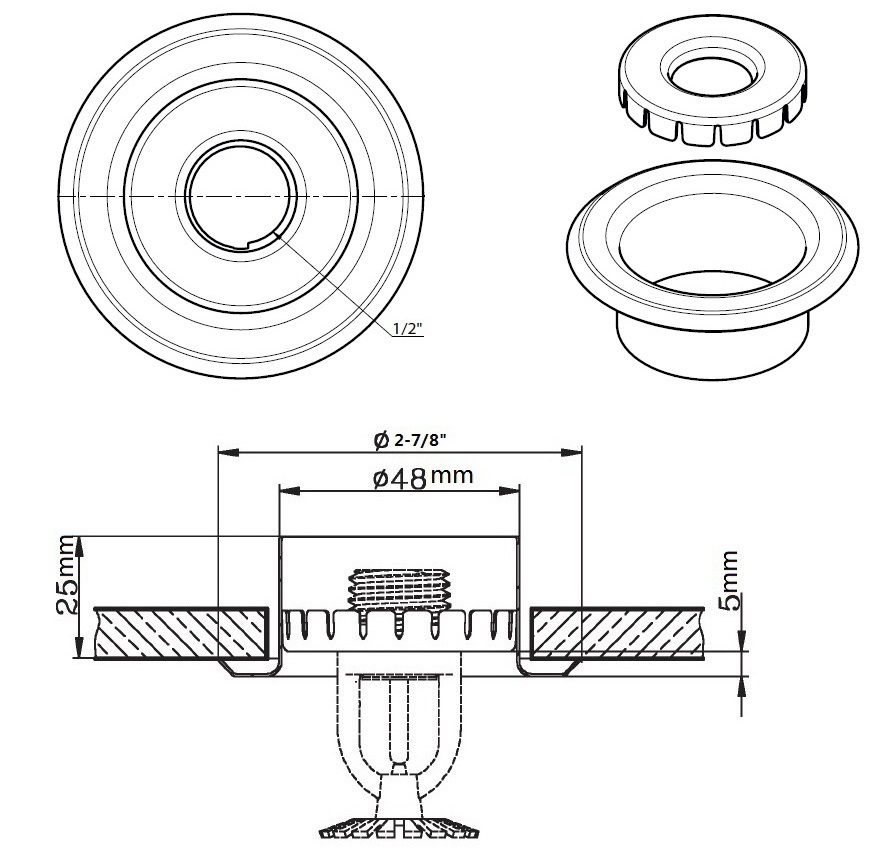 (6 Pack) 1/2" Fire Sprinkler Escutcheon Chrome