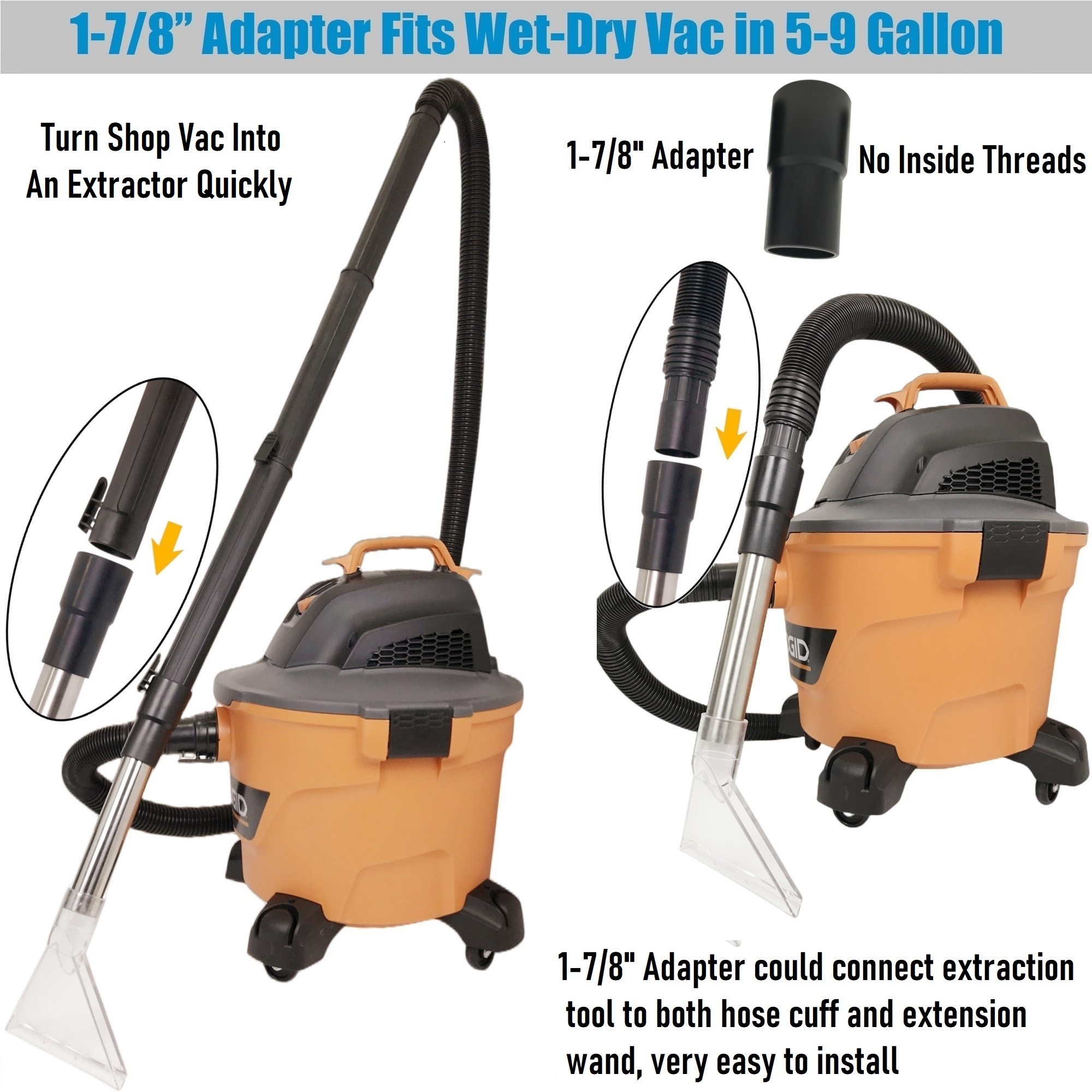 Fits All Brand's shop vac extractor attachment with Large Clear Head for Upholstery & Carpet Cleaning
