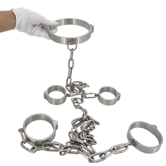 FREDORCH Stainless Steel Press Lock Neck Collar Handcuffs Anklecuffs Restraints Slave SM Lockable Cuff Set Sex Toys for Women Man Couples