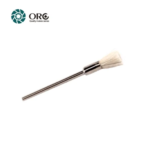 A miniature white nylon end brush with a metal shank for precision cleaning, ORO branded.