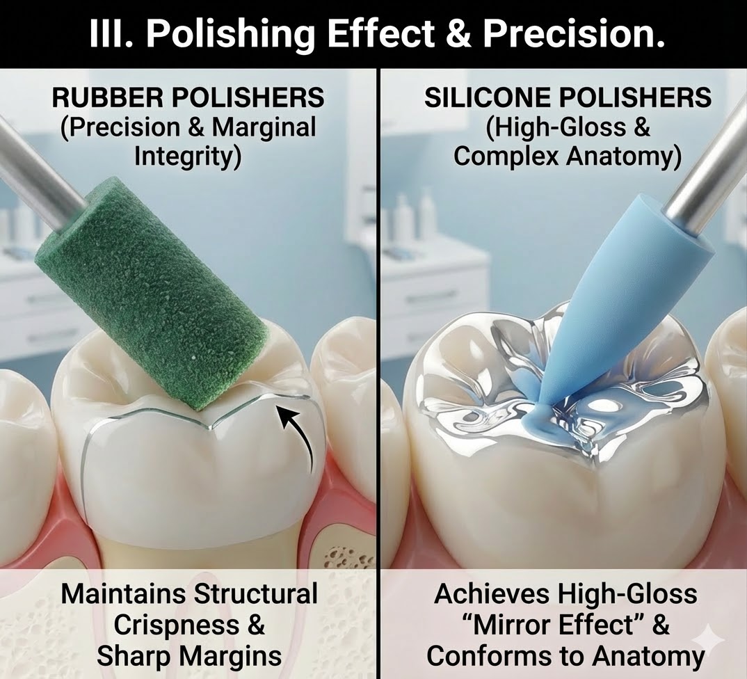 Precision marginal integrity vs high-gloss mirror effect of dental polishing tools.