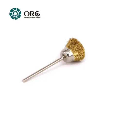 Cup shaped brass wire brush rotary bit for metal surface deburring and cleaning
