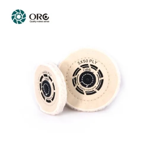 Two ORO stitched cotton buffing wheels in 4x50 PLY and 5x50 PLY sizes for professional workshops.