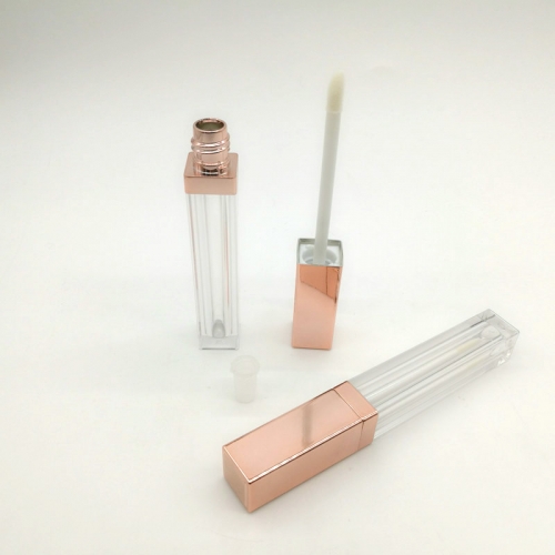 5ml square clear lip gloss tube with Rose gold cap