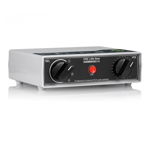 4-way Analog RCA Stereo Audio Switcher Splitter + Volume Control Passive Preamp